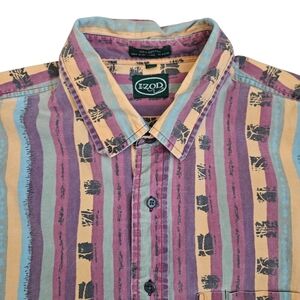 Vintage Izod Mens Aztec Inspired Boho Tribal Button‎ Down Sz XL